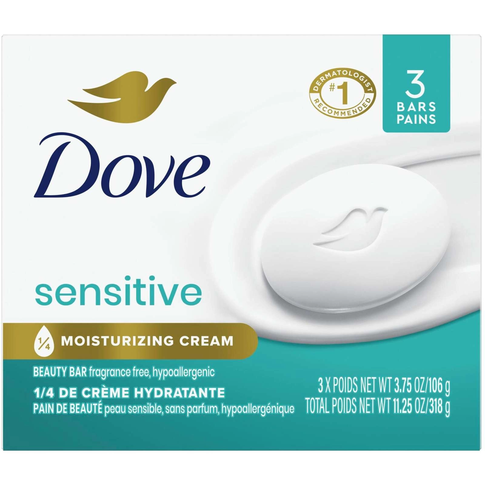 Dove Sensitive Skin Beauty Bar 106g Hypoallergenic Cleansing Soap 