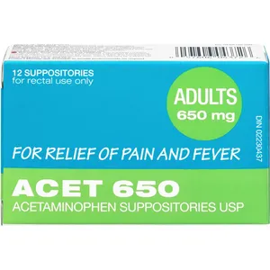 ACET 650mg Suppositories - Pain Relief & Fever Reducer with Acetaminophen for Rectal Use