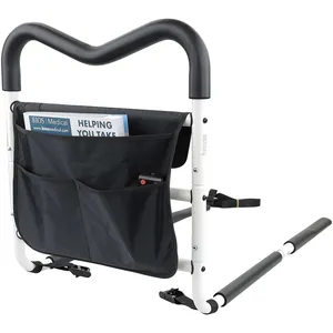 Adjustable M-Shaped Bed Rail for Safety & Support, 300 lbs Capacity, Bedside Pocket Included