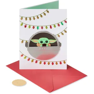 Adorable Baby Yoda Christmas Card with Foil & Embellishments - Bountiful Christmas Design