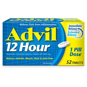 Advil 12 Hour Extended Pain Relief Tablets, 600 mg Ibuprofen, 52 Count for Fast Aches Relief