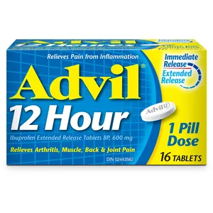 Advil 12 Hour Tablets, 600 mg Ibuprofen, 16 Count - Extended Pain Relief for Backaches, Fever & More