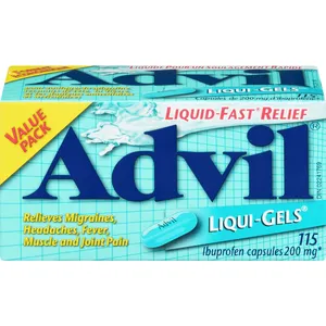 Advil Regular Strength Liqui-Gels 200 mg for Headaches, Pain Relief, Nausea, 115 Count