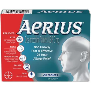 Aerius Allergy Medicine 20 Tablets - Fast Relief, Non-Drowsy, 24-Hour Action for 15 Symptoms