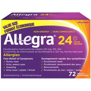 Allegra 24 Hour Allergy Medication 120 mg - Non-Drowsy Relief for Adults and Kids 12+, 72 Count
