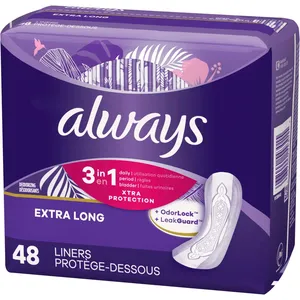 Always 3-in-1 Xtra Protection Extra Long Daily Liners with LeakGuards, 48 Count, 8x Absorption