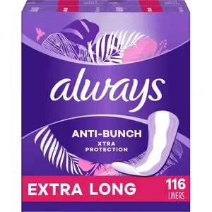 Always Anti-Bunch Xtra Protection Daily Liners Extra Long Unscented for All-Day Freshness