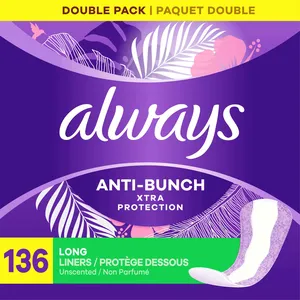Always Anti-Bunch Xtra Protection Daily Liners Long Unscented - 5X Drier, Comfortable, Reliable