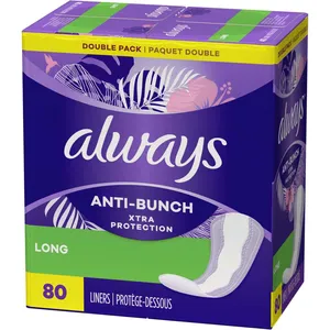 Always Anti-Bunch Xtra Protection Daily Liners Long Unscented - 80 Count for Ultimate Comfort
