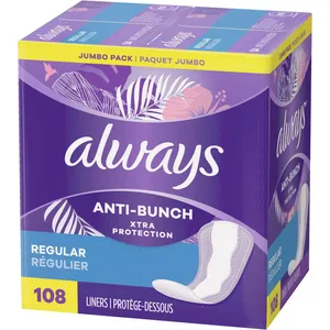 Always Anti-Bunch Xtra Protection Daily Liners Regular Unscented, 108 Count - All-Day Freshness