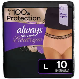 Always Discreet Boutique Incontinence Underwear for Women, Size L, Rosy - Maximum Leak Protection