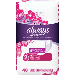 Always Discreet Incontinence Liners, Very Light Absorbency, Regular Length, Secure Protection