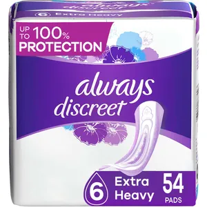Always Discreet Incontinence Pads for Women, Extra Heavy, 100% Bladder Leak Protection, Thin Fit