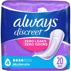 Always Discreet Incontinence Pads for Women, Moderate Absorbency, Regular Length, Postpartum Use