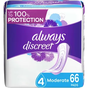 Always Discreet Moderate Incontinence Pads, 66 Count - Ultimate Bladder Leak Protection, Comfortable Fit