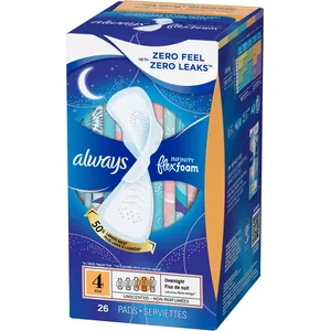 Always Infinity FlexFoam Overnight Pads Size 4, 12 Hours Zero Leaks Protection, Unscented, 26 Count