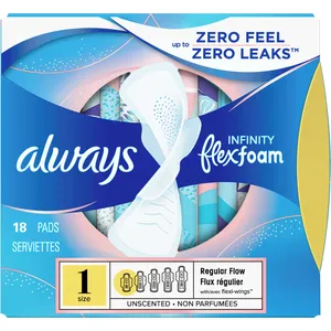 Always Infinity FlexFoam Pads Size 1 Regular Absorbency with Wings - 18 Count for Ultimate Comfort