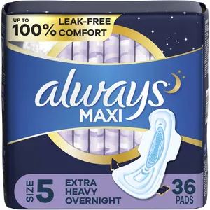 Always Maxi Overnight Pads with Wings, Size 5, Extra Heavy Absorbency for Perfect Night Sleep
