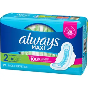 Always Maxi Pads Size 2 Long Super Absorbency Unscented with Wings - 32 Count for Ultimate Protection