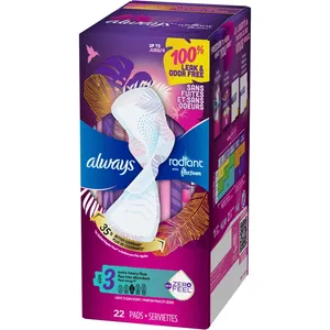 Always Radiant FlexFoam Pads Size 3, Extra Heavy Flow, 22 Count, Leak & Odor Free with Wings
