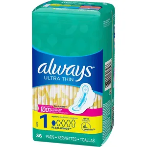 Always Ultra Thin Pads Size 1 Regular Absorbency Unscented with Wings - 36 Count