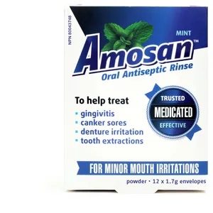 Amosan Oral Antiseptic Rinse for Gingivitis, Canker Sores & Mouth Irritations - 1.7g Envelopes