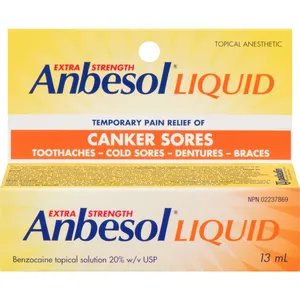 Anbesol Extra Strength Liquid 20% - Pain Relief for Cold Sores, Canker Sores, Toothaches, and More