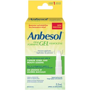 Anbesol Film Forming Gel for Canker Sores & Mouth Lesions, Alcohol-Free, Fresh Mint Flavor, 15g