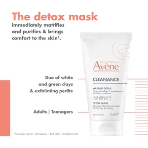 Avène Cleanance Detox Mask for Sensitive Skin - Mattifying, Purifying, Tightens Pores, 50ml