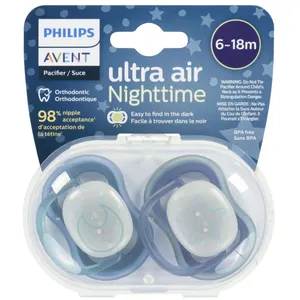 Avent Ultra Air Pacifier 6-18m, Glow in the Dark, Soft Silicone, Nighttime Comfort, SCF376/13