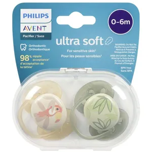 Avent Ultra Soft Pacifier 0-6m, Toucan/Green Leaves - Comfortable & BPA-Free for Babies