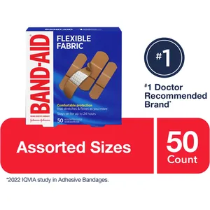 BAND-AID Brand Flexible Fabric Adhesive Bandages, Assorted Sizes, 50 Count for Wound Protection