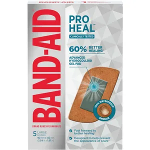 BAND-AID Pro Heal Adhesive Bandages, Large Waterproof Gel Pads for Faster Healing – 5 Count