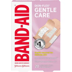 BAND-AID Skin-Flex Gentle Care Adhesive Bandages - Assorted Sizes, 20 Count for Cuts and Scrapes