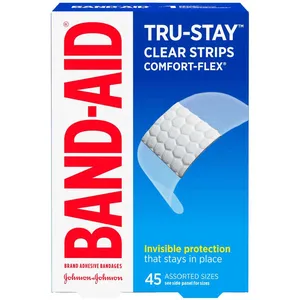 BAND-AID® TRU-STAY™ Clear Strips COMFORT-FLEX® Bandages, Assorted Sizes, 45 Count