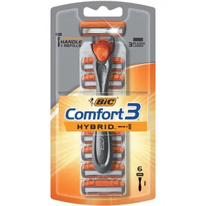 BIC Comfort 3 Hybrid Razor with 6 Cartridges for a Close, Comfortable Shave