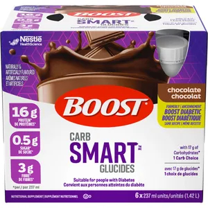 BOOST Diabetic Chocolate Nutritional Drink, Pack of 6 x 237 ml, 190 Calories, Gluten-Free