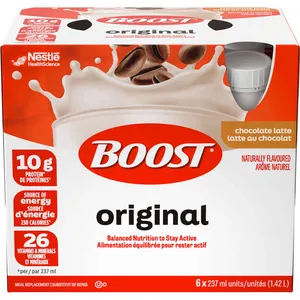 BOOST Original Chocolate Latte Meal Replacement Drink, Pack of 6, 10g Protein, 26 Vitamins