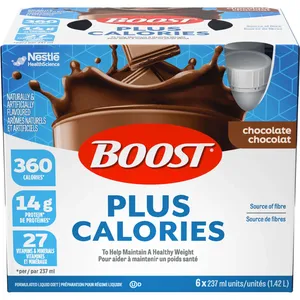 BOOST® PLUS Calories Chocolate Liquid Diet Drink, 6 x 237ml - 360 Calories, 14g Protein, 28 Vitamins