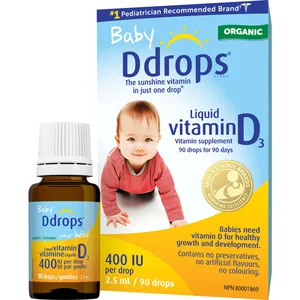 Baby Ddrops 400 IU Vitamin D3 for Infants, 90 Tasteless Drops, Non-GMO, Gluten-Free