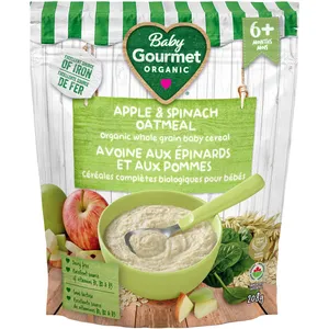 Baby Gourmet Organic Baby Cereal Apple Spinach Oatmeal - Dairy Free, No Added Sugar, Easy to Digest