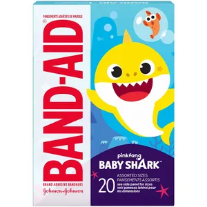 Band-Aid Adhesive Bandages Pinkfong Baby Shark Characters for Kids, Assorted Sizes, 20 Count