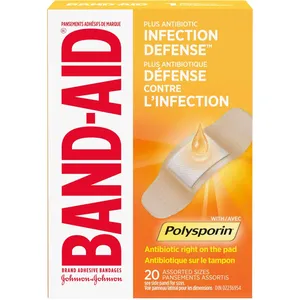 Band-Aid Adhesive Bandages Plus Antibiotics - 20 Sterile Bandages for Fast Healing