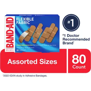 Band-Aid Flexible Fabric Adhesive Bandages, Assorted Sizes - 80 Count for Cuts and Scrapes