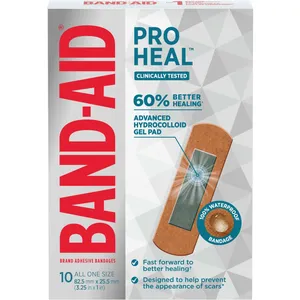 Band-Aid Pro Heal Adhesive Bandages - 100% Waterproof, 10 Count, 82.5mm x 25.5mm, Doctor Recommended