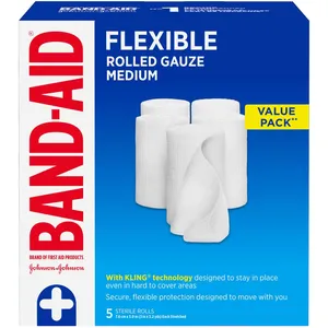 Band-Aid Rolled First Aid Gauze, 3" x 2.1 Yards, 5 Rolls - Soft, Self-Securing & Sterile Wound Care