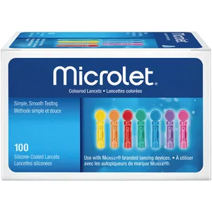 Bayer Coloured Lancets - 100 Pack of Silicone Coated Lancets for Gentle Blood Glucose Testing