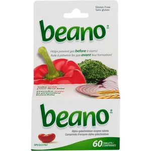 Beano Tablets 60 Count - Gluten-Free Gas Relief Enzyme for Digestive Comfort with Alpha-Galactosidase