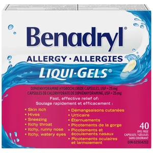 Benadryl Allergy Medicine Liqui-Gels 25 mg for Fast Relief from Sneezing, Itchy Eyes, Skin Itch