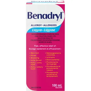 Benadryl Allergy Medicine Liquid - Fast Relief for Sneezing, Runny Nose, Itchy Eyes - Cinnamon Flavor